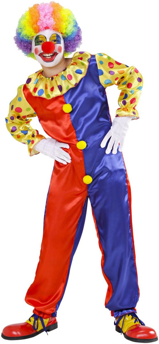 Clown & Nar Kostuum | Rood-Blauwe Clown Jumpsuit Kind Kostuum | Maat 128 | Carnaval kostuum | Verkleedkleding